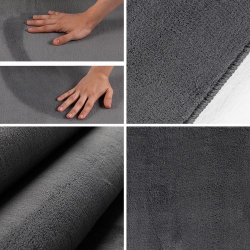 Tapis Lavable Rond En Microfibre Douce - Gris Foncé 160x160cm
