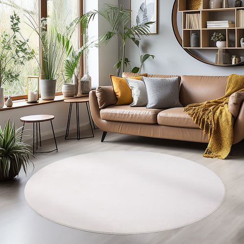 Tapis Lavable Rond En Microfibre Douce - Crème 160x160cm