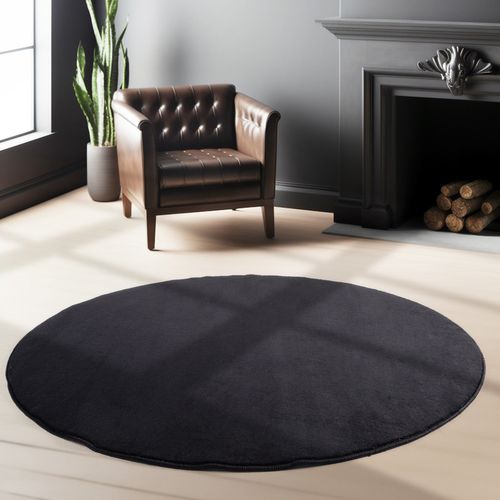 Tapis Lavable Rond En Microfibre Douce - Noir 120x120cm