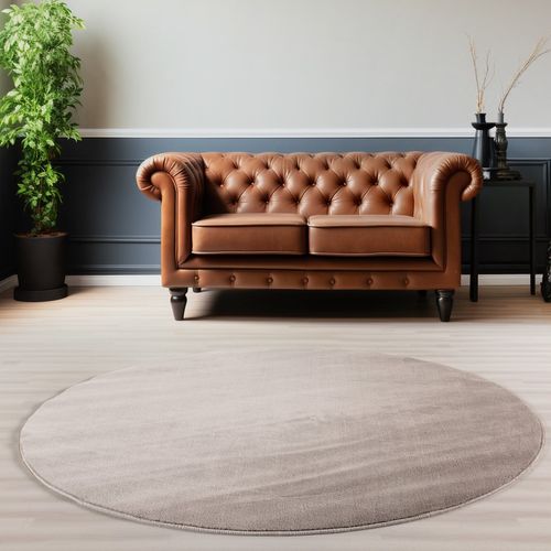 Tapis Lavable Rond En Microfibre Douce - Beige 200x200cm