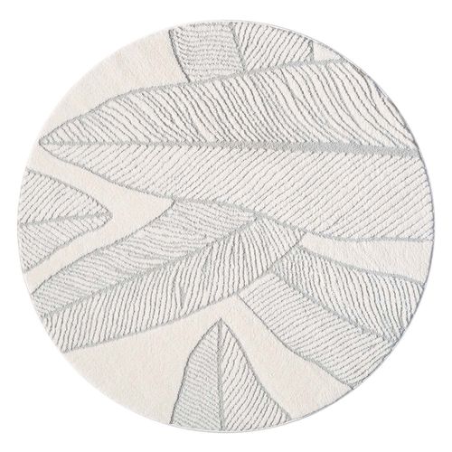Tapis Leaf Rond à Motifs Feuillage En Relief - Gris 160x160cm