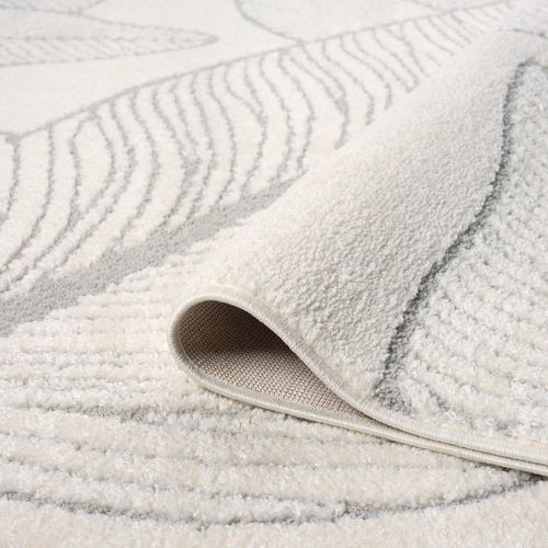 Tapis Leaf Rond à Motifs Feuillage En Relief - Gris 120x120cm