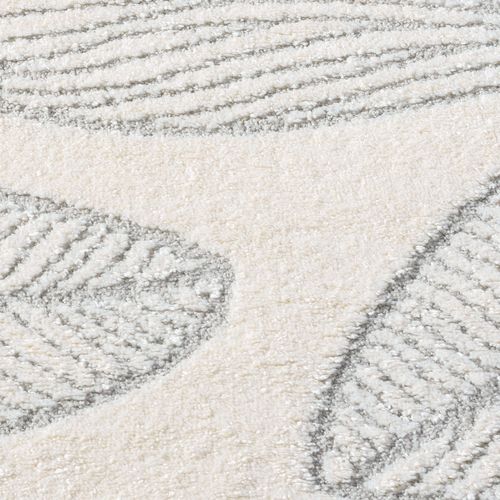 Tapis Leaf Rond à Motifs Feuillage En Relief - Gris 120x120cm