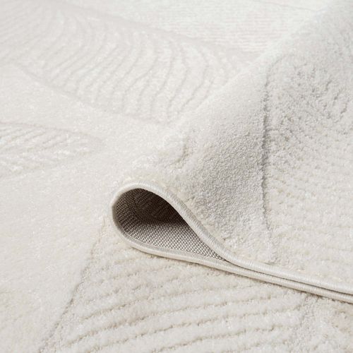 Tapis Leaf Rond à Motifs Feuillage En Relief - Crème 200x200cm