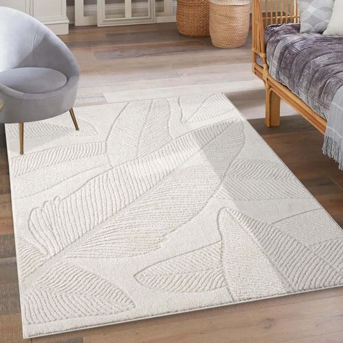 Tapis Leaf à Motifs Feuillage En Relief - Crème 140x200cm
