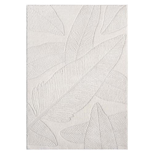 Tapis Leaf à Motifs Feuillage En Relief - Crème 140x200cm