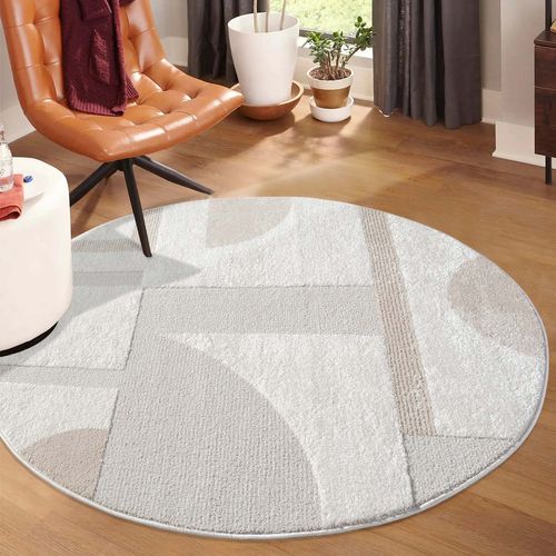Tapis Japan Rond à Motifs 3d En Relief - Crème 120x120cm