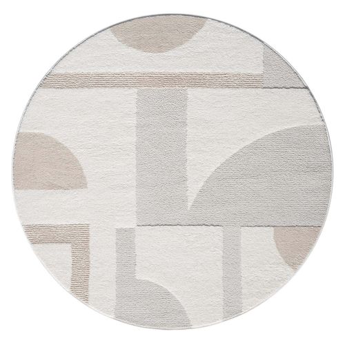 Tapis Japan Rond à Motifs 3d En Relief - Crème 120x120cm
