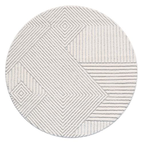 Tapis Emy Rond à Motifs Géométrique En Relief - Gris 120x120cm