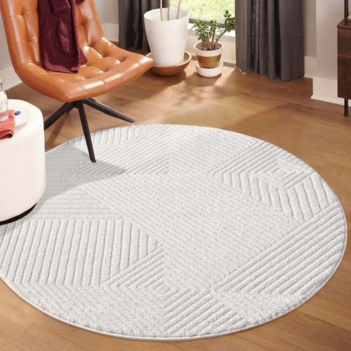 Tapis Emy Rond à Motifs Géométrique En Relief - Crème 200x200cm