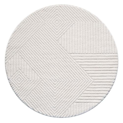 Tapis Emy Rond à Motifs Géométrique En Relief - Crème 160x160cm