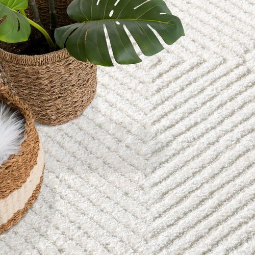 Tapis Emy Rond à Motifs Géométrique En Relief - Crème 120x120cm