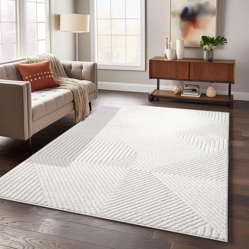 Tapis Emy à Motifs Géométrique En Relief - Crème 120x170cm