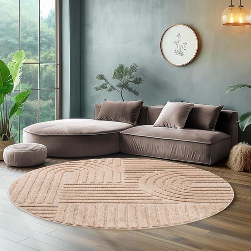 Tapis Rond à Relief Lena Rose 120x120cm