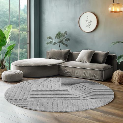 Tapis Rond à Relief Lena Gris 80x80cm