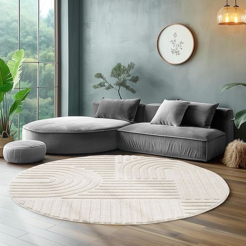 Tapis Rond à Relief Lena Crème 160x160cm