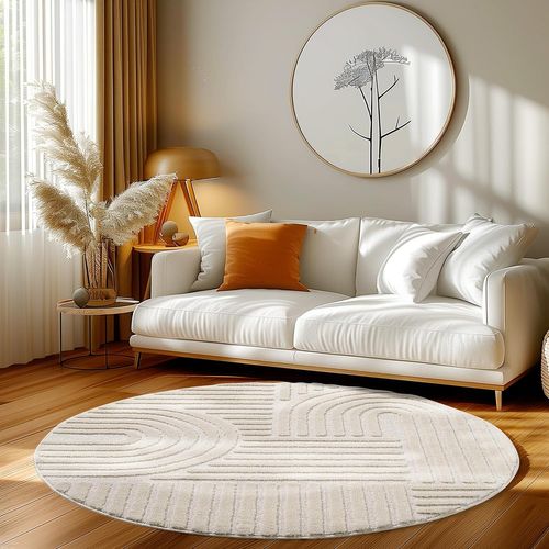 Tapis Rond à Relief Lena Crème 120x120cm