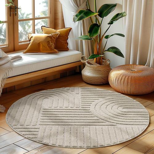Tapis Rond à Relief Lena Beige 200x200cm