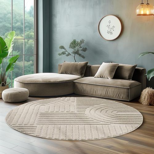 Tapis Rond à Relief Lena Beige 200x200cm