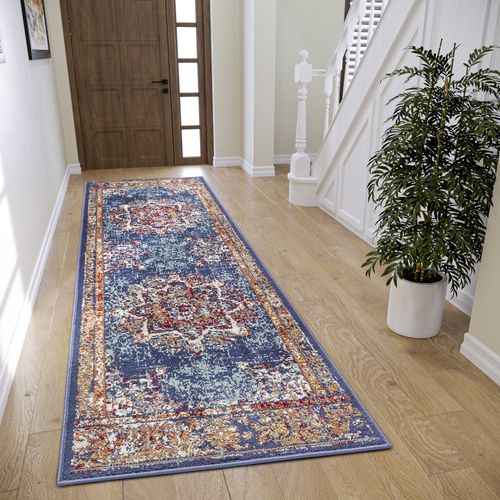 Tapis 80x120cm Style Vintage Madere Bleu