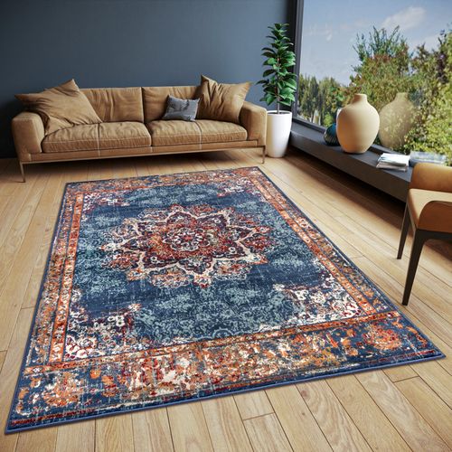 Tapis 57x90cm Style Vintage Madere Bleu