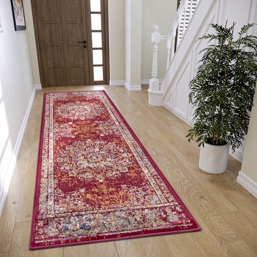 Tapis 80x240cm Style Vintage Madere Rouge