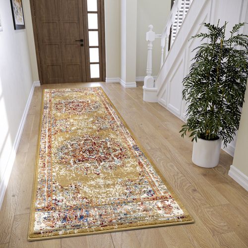 Tapis 80x240cm Style Vintage Madere Doré