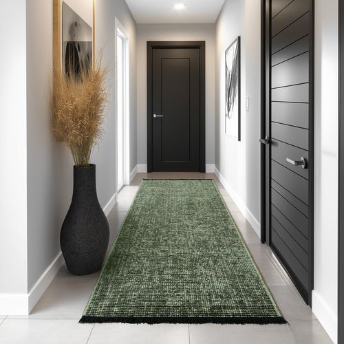 Tapis Moderne Tissage Plat à Franges - Vert 80x150cm