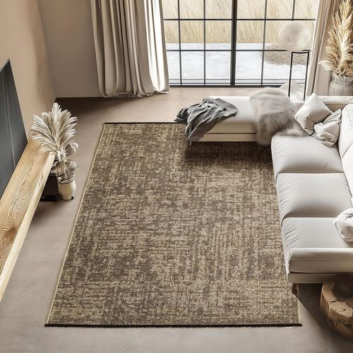 Tapis Moderne Tissage Plat à Franges - Taupe 80x250cm