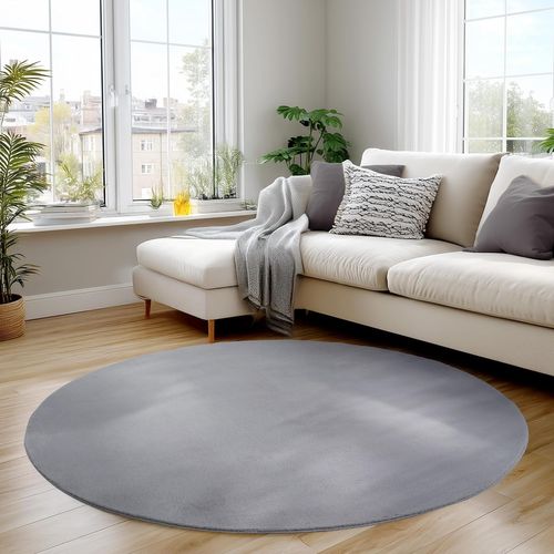 Tapis Rond à Poils Doux Lavable Argent 160x160cm