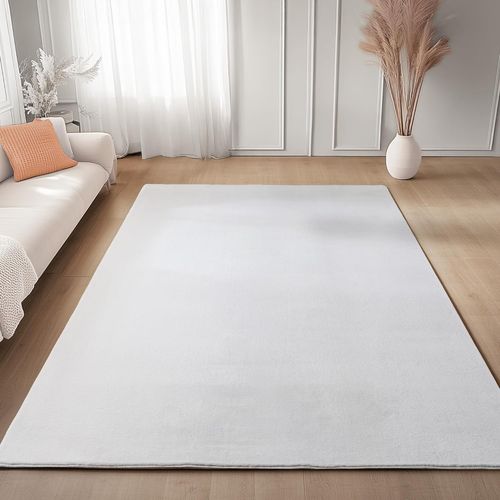 Tapis 60x100cm Poils Doux Lavable Blanc