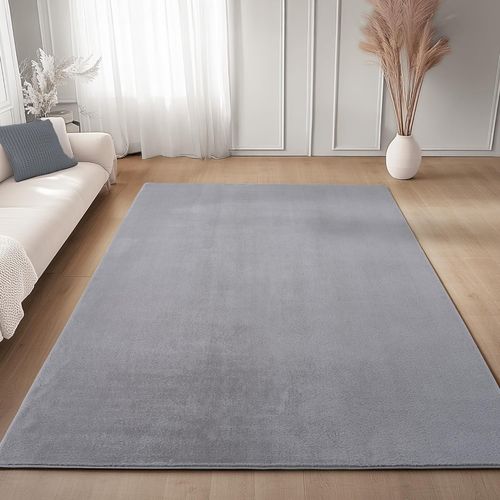 Tapis 140x200cm Poils Doux Lavable Argent