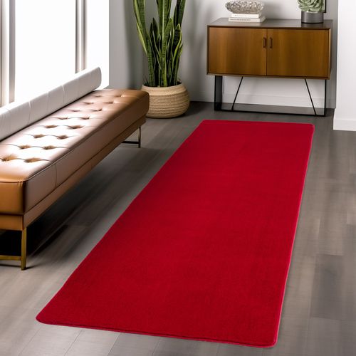 Tapis 80x150cm Poils Doux Lavable Rouge