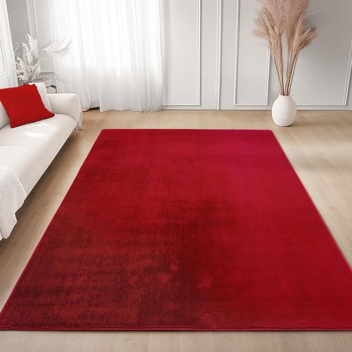 Tapis 60x100cm Poils Doux Lavable Rouge