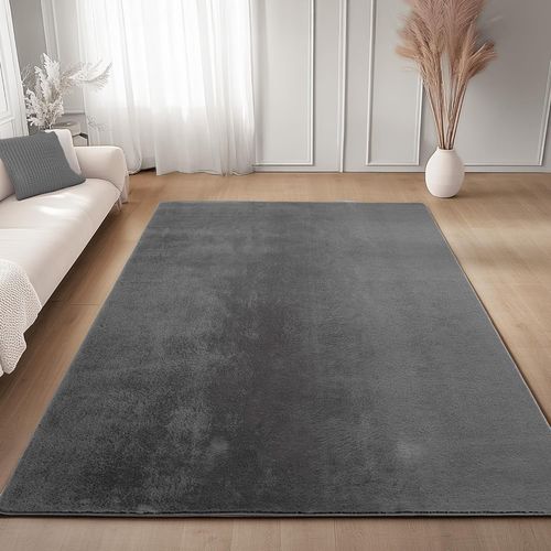 Tapis à Poils Doux Lavable Gris 80x250cm
