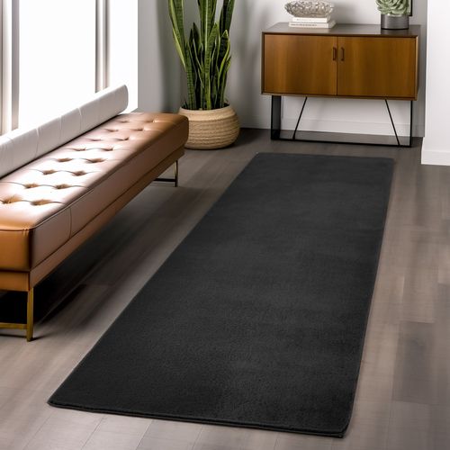 Tapis 140x200cm Poils Doux Lavable Noir