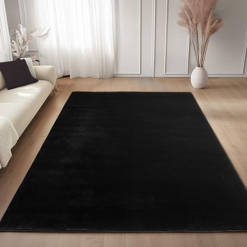 Tapis 80x150cm Poils Doux Lavable Noir