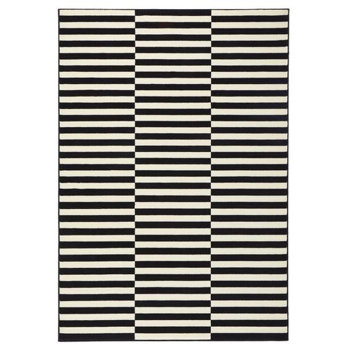 Tapis 200x290cm Tissé Plat Rayé Noir Et Blanc Malmö