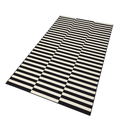 Tapis 160x230cm Tissé Plat Rayé Noir Et Blanc Malmö