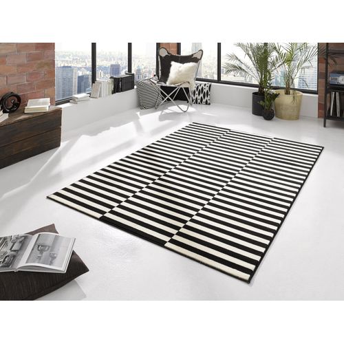 Tapis 120x170cm Tissé Plat Rayé Noir Et Blanc Malmö