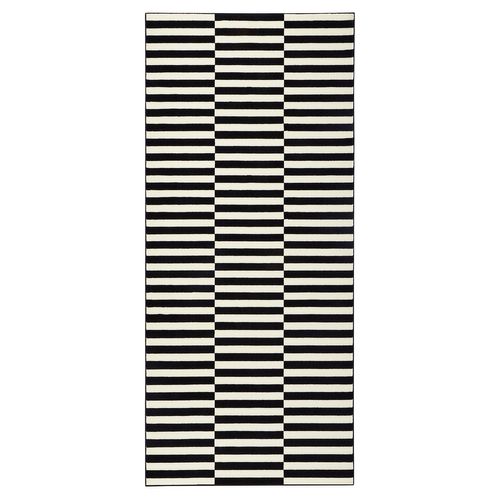 Tapis Tissé Plat Rayé Noir Et Blanc Malmö 80x300cm