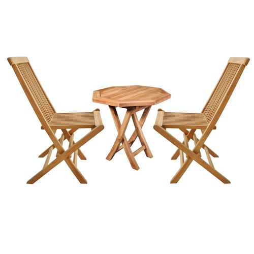 Salento - Ensemble Table Et Chaises Pliantes En Teck - Mobilier De Jardin - Table Octogonale