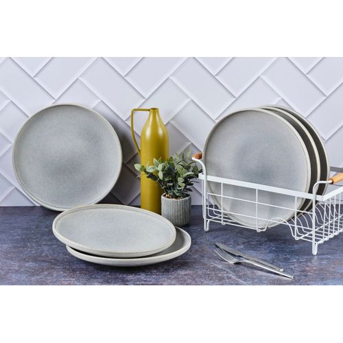 Lot De 6 Assiettes Plates En Grès Gris D27.5