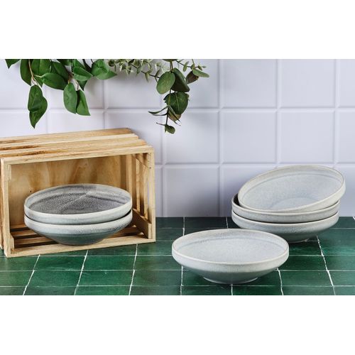Lot De 6 Assiettes Creuses En Grès Gris D20