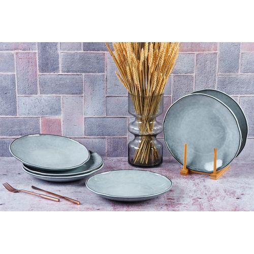 Lot De 6 Assiettes Plates En Grès Gris D27