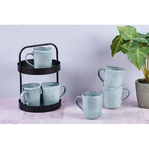 Lot De 6 Mugs En Grès Gris 40cl