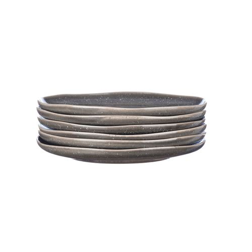 Lot De 6 Assiettes Plates En Grès Gris D27