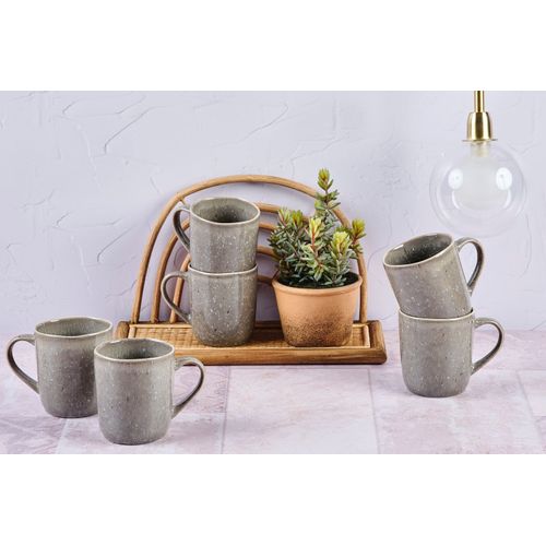 Lot De 6 Mugs En Grès Gris 40cl