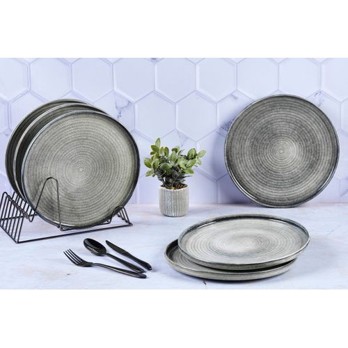 Lot De 6 Assiettes Plates En Grès Gris D28
