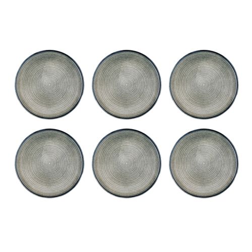 Lot De 6 Assiettes Plates En Grès Gris D28